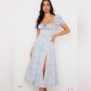 House of CB Tallulah Blue Floral Puff Sleeve Maxi Dress